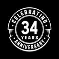 34 years anniversary logo template. 34th vector and illustration. Royalty Free Stock Photo
