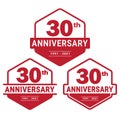 30 years anniversary celebration logotype. 30th anniversary logo collection. Set of anniversary design template. Royalty Free Stock Photo