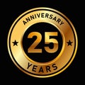 25 years anniversary medal gold golden circle design vector birthday celebration 25th