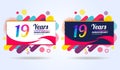 19 years anniversary with modern square design elements, colorful edition, celebration template design, pop celebration template