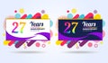 27 years anniversary with modern square design elements, colorful edition, celebration template design, pop celebration template