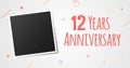 12 years anniversary photo frame card. 12th year anniversary vector elegant template design