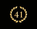 41 Years Anniversary Ring Logo Template. 41 Years Anniversary Logo With Golden Ring Isolated On Black Background, For Birthday,