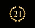 21 Years Anniversary Ring Logo Template. 21 Years Anniversary Logo With Golden Ring Isolated On Black Background, For Birthday,