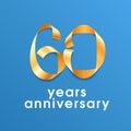 60 years anniversary vector icon, logo. Design element with golden ribbony