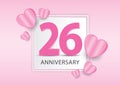 26 Years Anniversary Logo Celebration With heart background. ValentineÃ¢â¬â¢s Day Anniversary banner vector