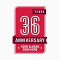 36 years celebrating anniversary design template. 36th logo. Vector and illustration. Royalty Free Stock Photo