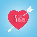 15 years anniversary of wedding or marriage vector icon, illustration