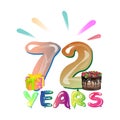72 Years Birthday Design for greeting cards