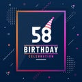58 years birthday greetings card, 58 birthday celebration background colorful free vector