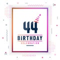 44 years birthday greetings card, 44 birthday celebration background colorful free vector