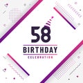 58 years birthday greetings card, 58th birthday celebration background free vector