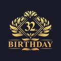 32 years Birthday Logo, Luxury Golden 32nd Birthday Celebration