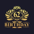 62 years Birthday Logo, Luxury Golden 62nd Birthday Celebration