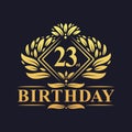 23 years Birthday Logo, Luxury Golden 23rd Birthday Celebration