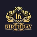 16 years Birthday Logo, Luxury Golden 16th Birthday Celebration