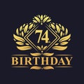 74 years Birthday Logo, Luxury Golden 74th Birthday Celebration