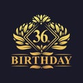 36 years Birthday Logo, Luxury Golden 36th Birthday Celebration