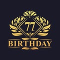 77 years Birthday Logo, Luxury Golden 77th Birthday Celebration