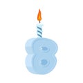 8 years birthday. Number with festive candle for holiday cake. f Royalty Free Stock Photo