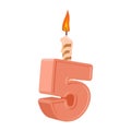 5 years birthday. Number with festive candle for holiday cake. f Royalty Free Stock Photo