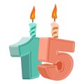 15 years birthday. Number with festive candle for holiday cake. Royalty Free Stock Photo