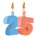 25 years birthday. Number with festive candle for holiday cake. Royalty Free Stock Photo