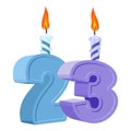 23 years birthday. Number with festive candle for holiday cake. Royalty Free Stock Photo