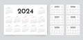 2024, 2025, 2026, 2027, 2028, 2029, 2030 years calendar grids. Set templates yearly planner. Vector illustration