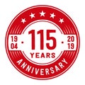 115years celebrating anniversary design template. 115th anniversary logo. Vector and illustration. Royalty Free Stock Photo