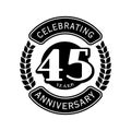 45 years celebrating anniversary design template. 45th logo. Vector and illustration.