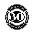 30 years celebrating anniversary design template. 30th logo. Vector and illustration. Royalty Free Stock Photo