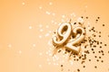 92 years celebration festive background made with golden candles in the form of number Ninety-two