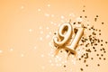 91 years celebration festive background made with golden candles Royalty Free Stock Photo
