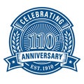 110 years of celebrations design template. 110th logo. Vector and illustrations. Royalty Free Stock Photo