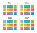 Years 2021 2022 2023 2024 colorful calendars Royalty Free Stock Photo