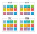 Years 2019 2020 2021 2022 colorful calendars Royalty Free Stock Photo