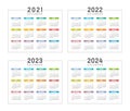 Years 2021 2022 2023 2024 colorful calendars