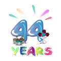 44 Years design for birthday celebration.