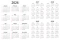 2026, 2027, 2028, 2029, 2030 years english calendars with 12 months. Simple vector illustration Royalty Free Stock Photo