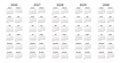 2026, 2027, 2028, 2029, 2030 years english calendars two columns. Simple printable vector illustration Royalty Free Stock Photo
