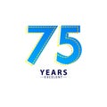 75 Years Excellent Anniversary Celebration Blue Dash Vector Template Design Illustration
