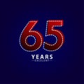 65 Years Excellent Anniversary Celebration Red Dash Line Vector Template Design Illustration