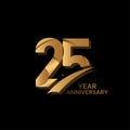 25 Years Gold Elegant Anniversary Celebration Vector Template Design Illustration