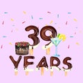 39 years greeting card. Happy Birthday Royalty Free Stock Photo