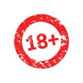 18 years grunge round red warning stamp