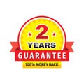 2 Years Guarantee 100% Money Back - concept badge logo design. Warranty emblem sign. Vector illustration.