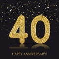 40 years Happy anniversary banner with gold elements.