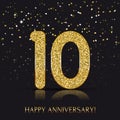 10 years Happy anniversary banner with gold elements.