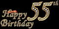 55 years happy birthday golden sign with diamonds, vector illustration